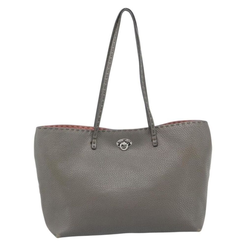 Fendi Selleria Carla Leather Gray Leather Tote Bag Bag